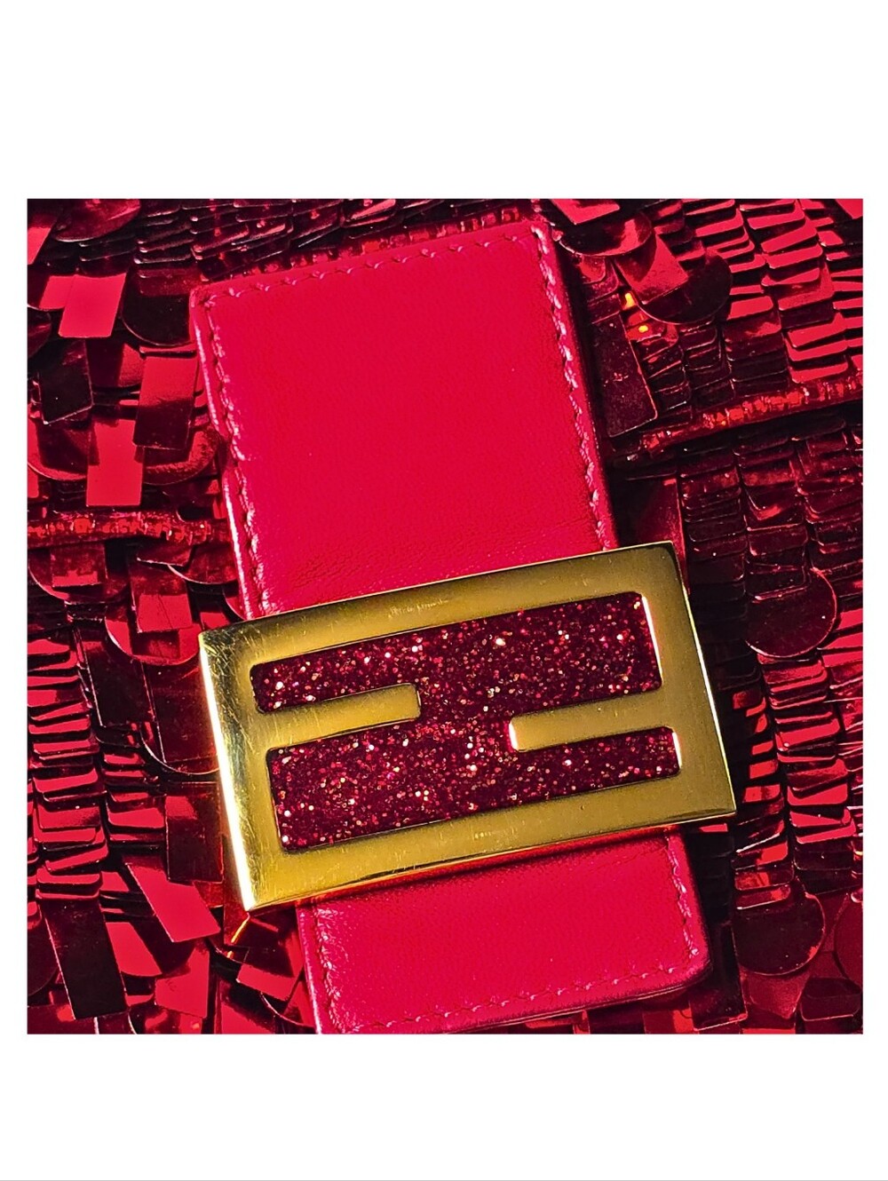 **SOLD**Fendi Baguette Vintage Ruby Red Sequins Red Version of ASO SATC - Picture 6 of 17